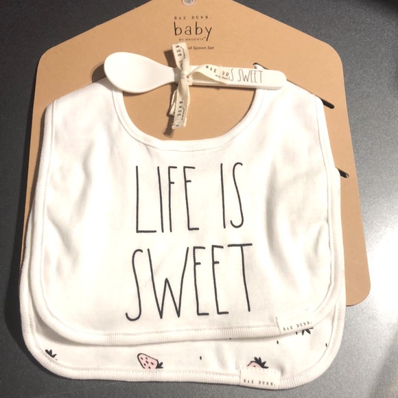 Rae Dunn Other - Rae Dunn LIFE IS SWEET 2 Bibs & Spoon Set